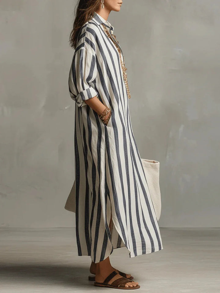 Women's Shirt Dress | Maxi V-Neck Striped