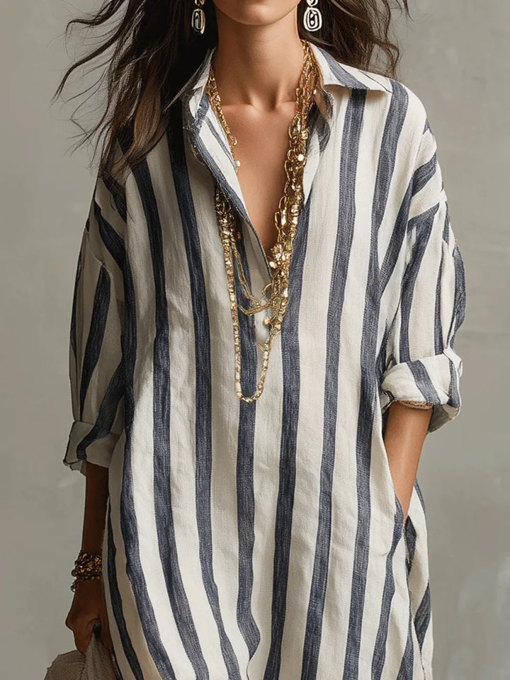 Women's Shirt Dress | Maxi V-Neck Striped