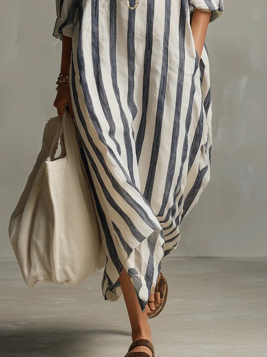 Women's Shirt Dress | Maxi V-Neck Striped