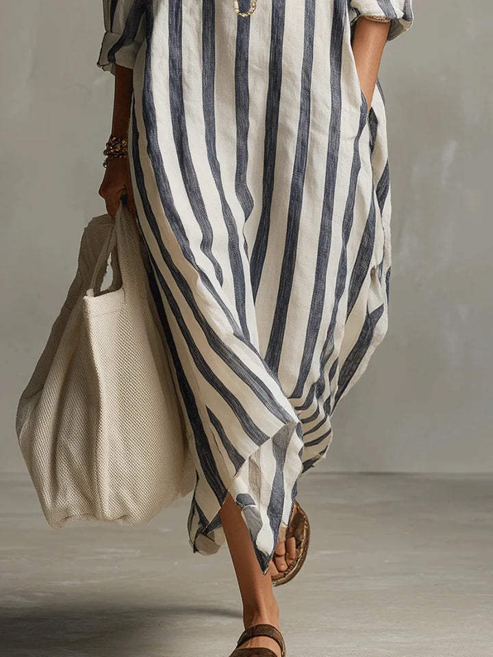 Women's Shirt Dress | Maxi V-Neck Striped