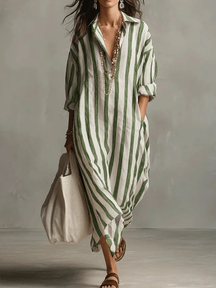 Women's Shirt Dress | Maxi V-Neck Striped
