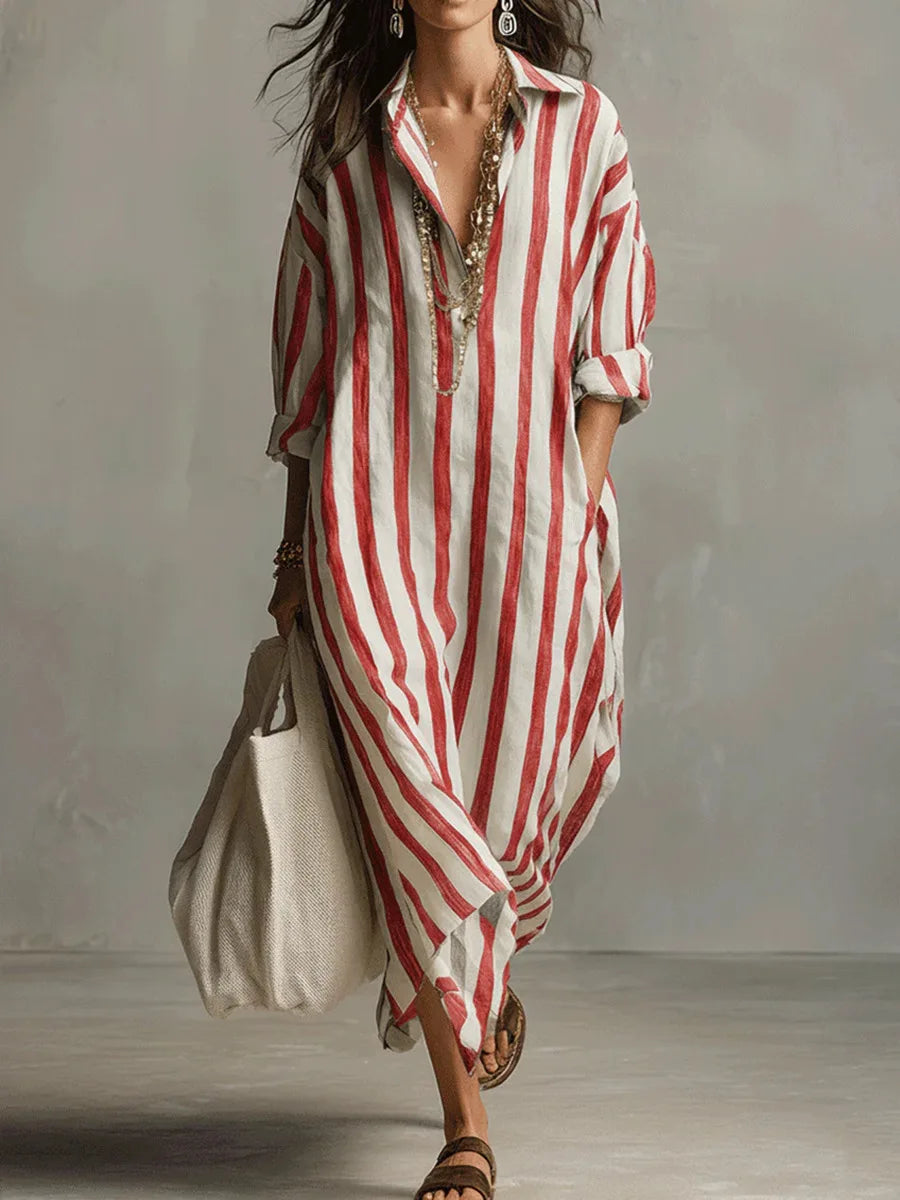Women's Shirt Dress | Maxi V-Neck Striped
