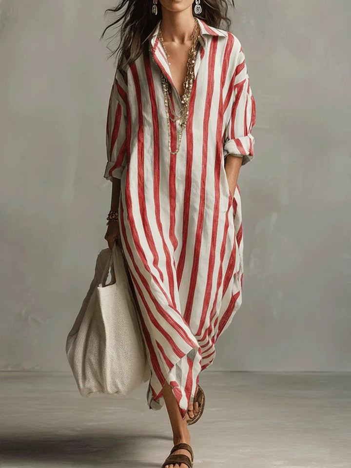 Women's Shirt Dress | Maxi V-Neck Striped