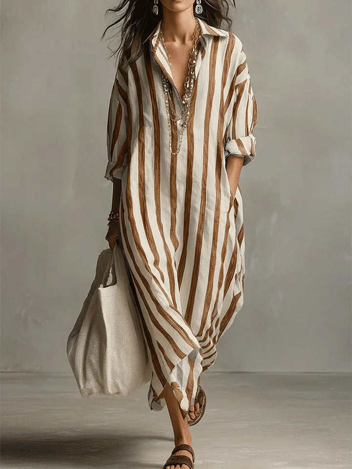 Women's Shirt Dress | Maxi V-Neck Striped