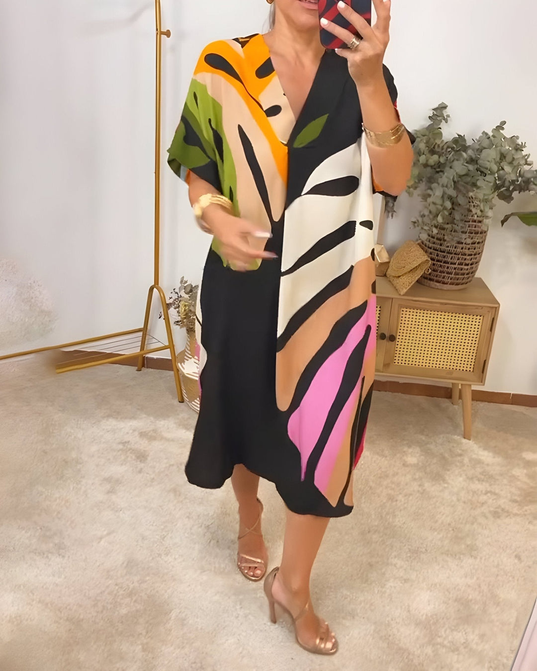 Women's Summer Dress | Abstract Midi V-Neck Midi