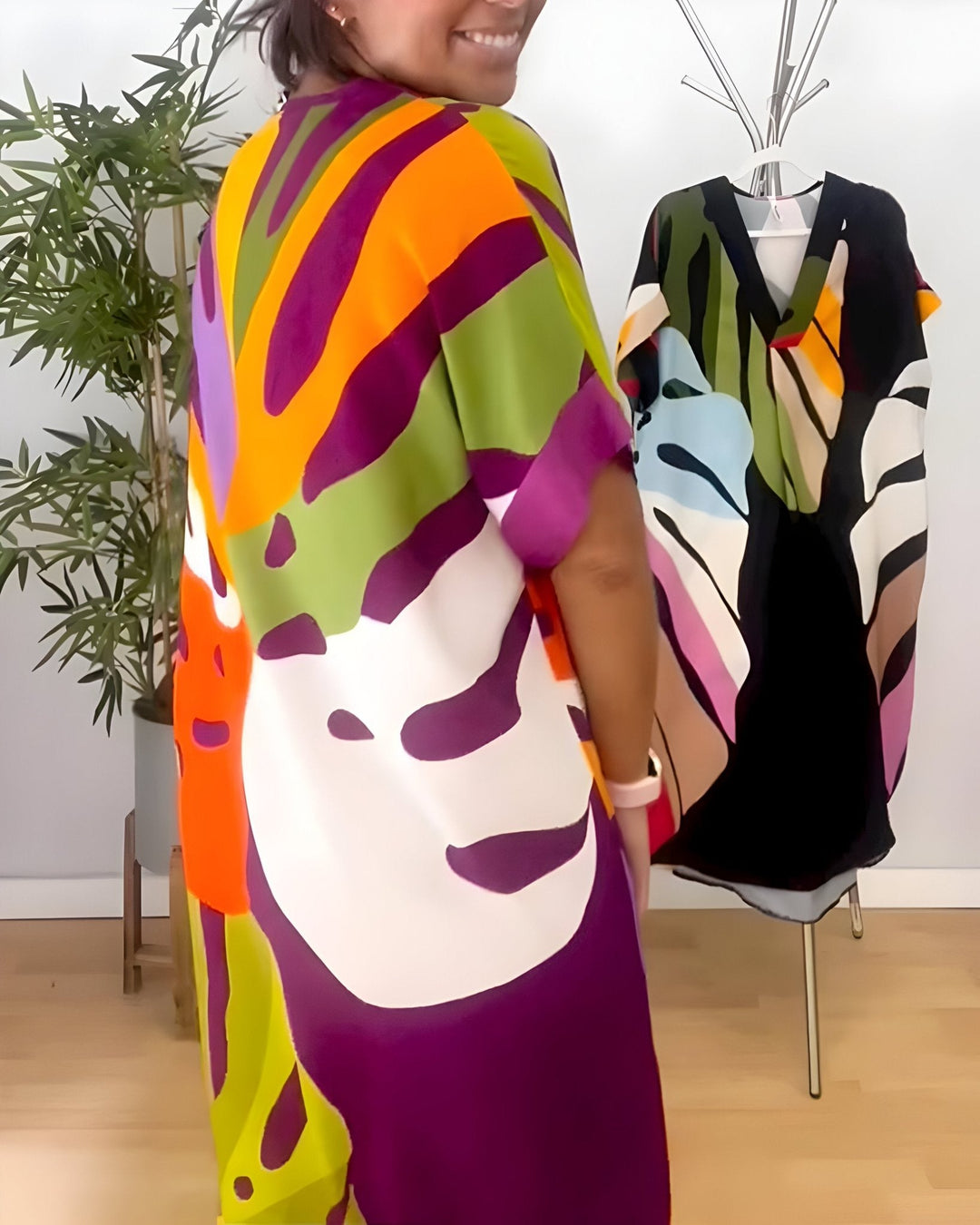 Women's Summer Dress | Abstract Midi V-Neck Midi