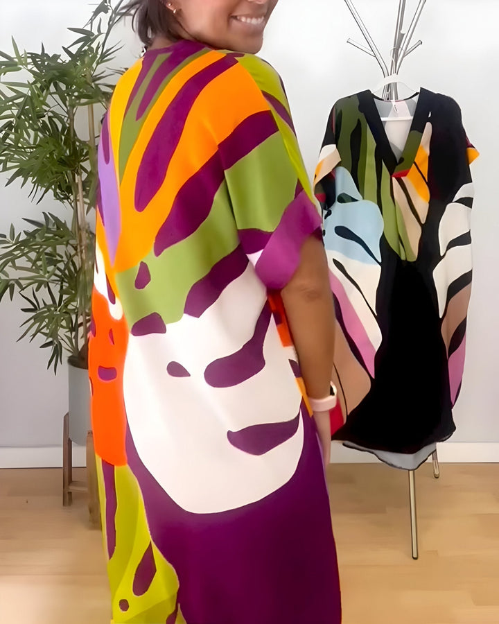 Women's Summer Dress | Abstract Midi V-Neck Midi