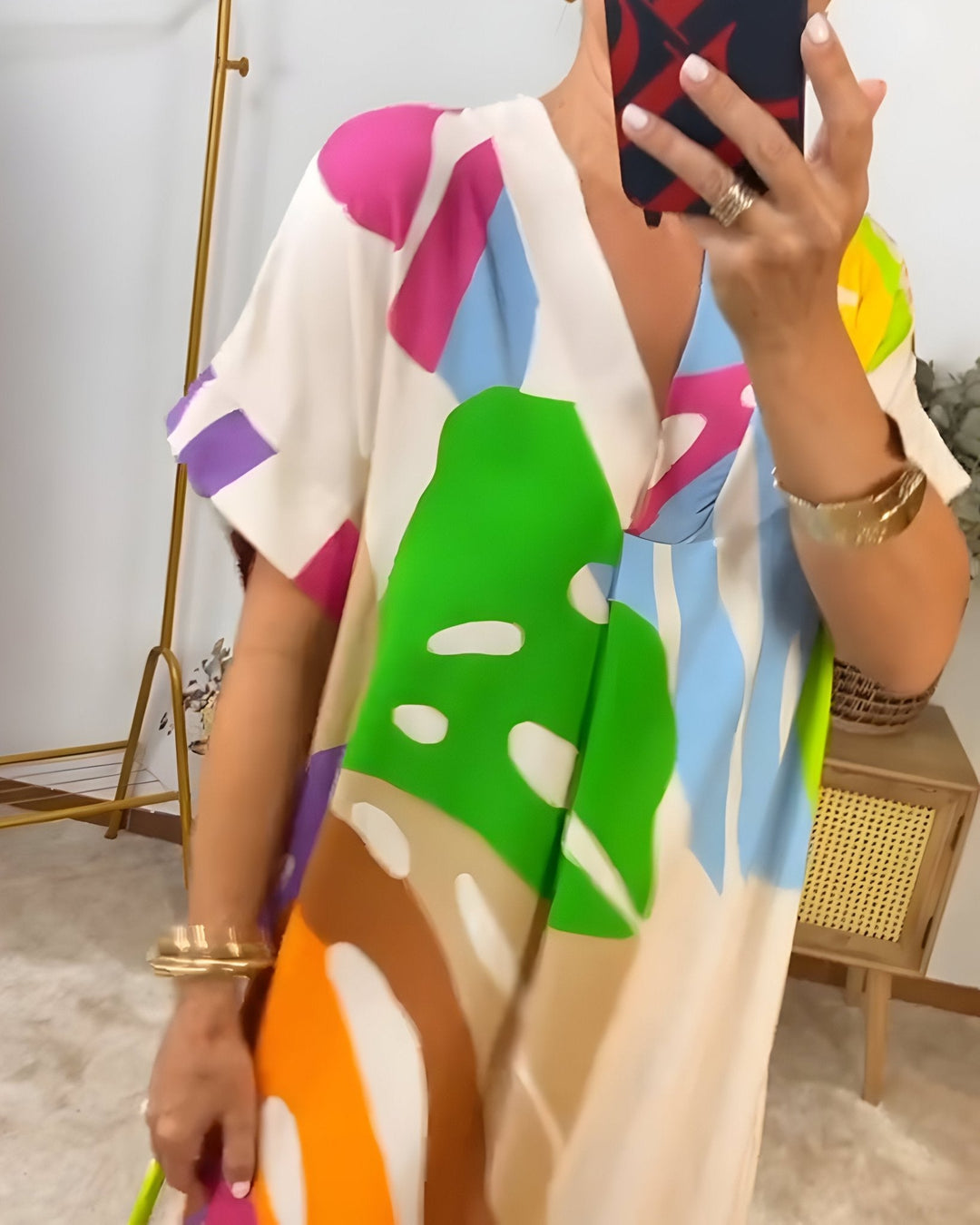 Women's Summer Dress | Abstract Midi V-Neck Midi