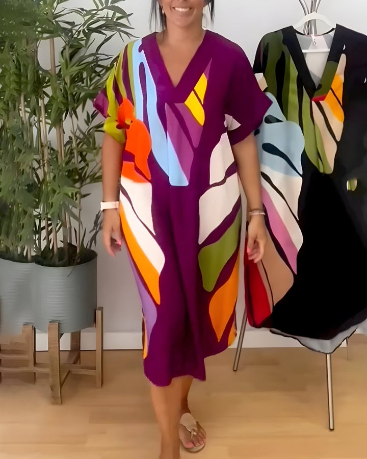 Women's Summer Dress | Abstract Midi V-Neck Midi