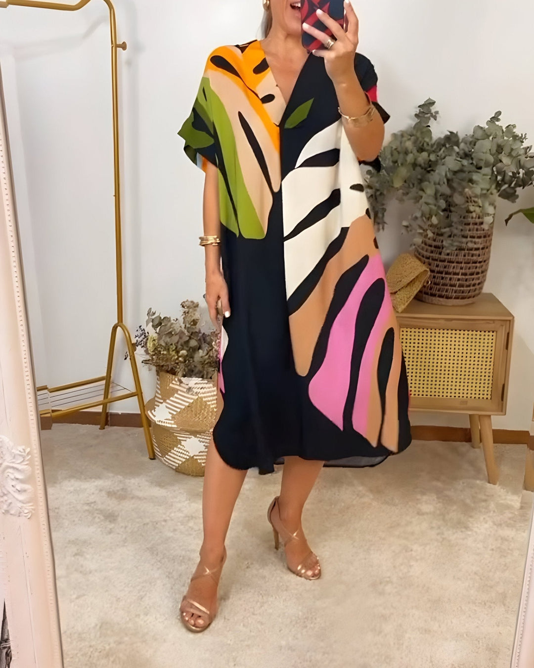 Women's Summer Dress | Abstract Midi V-Neck Midi