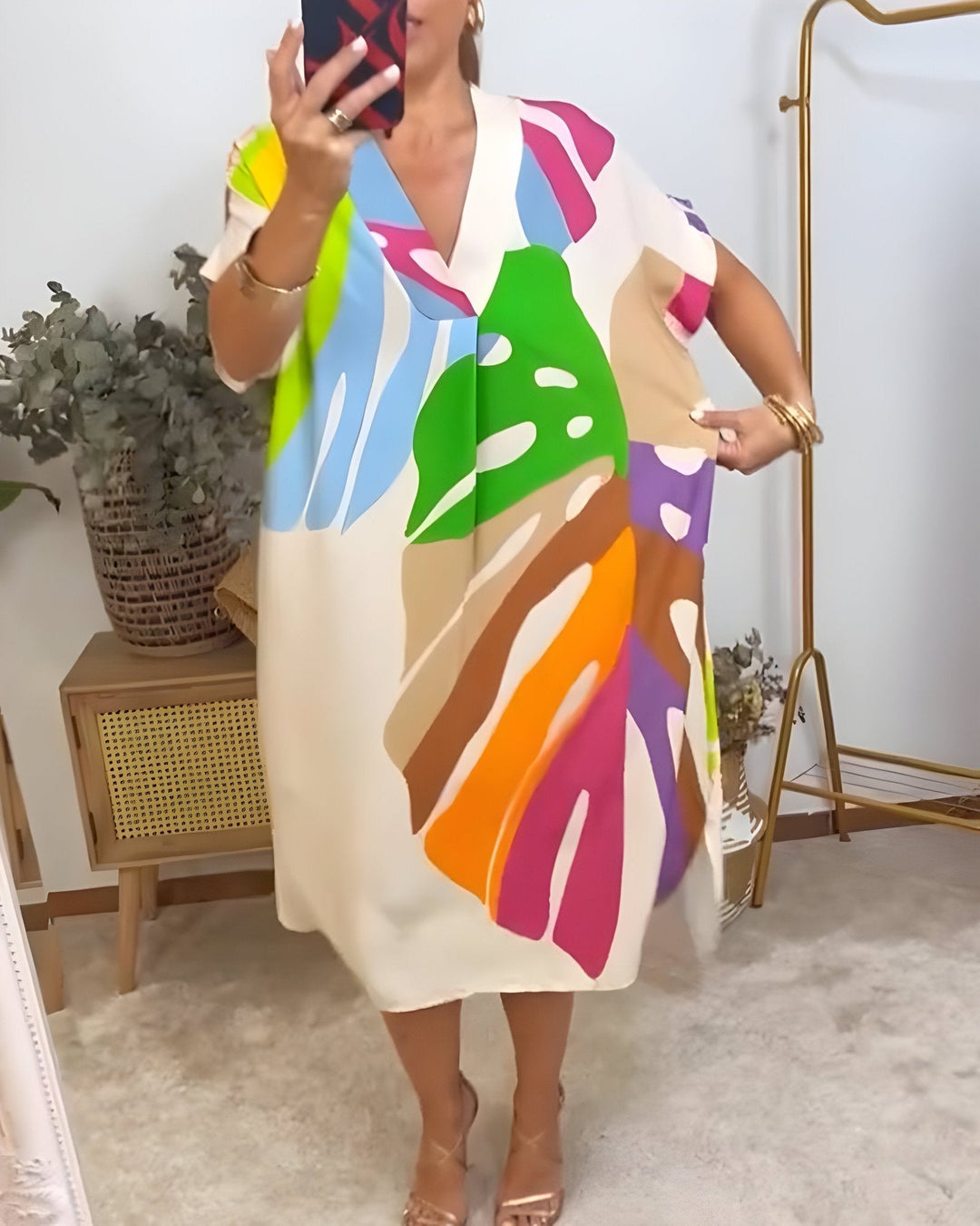 Women's Summer Dress | Abstract Midi V-Neck Midi
