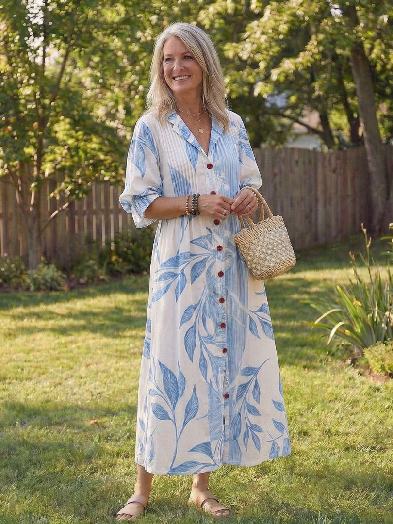 Women's Boho Midi Dress | Button-Front Floral