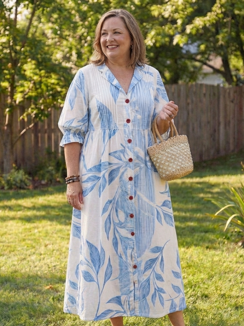 Women's Boho Midi Dress | Button-Front Floral