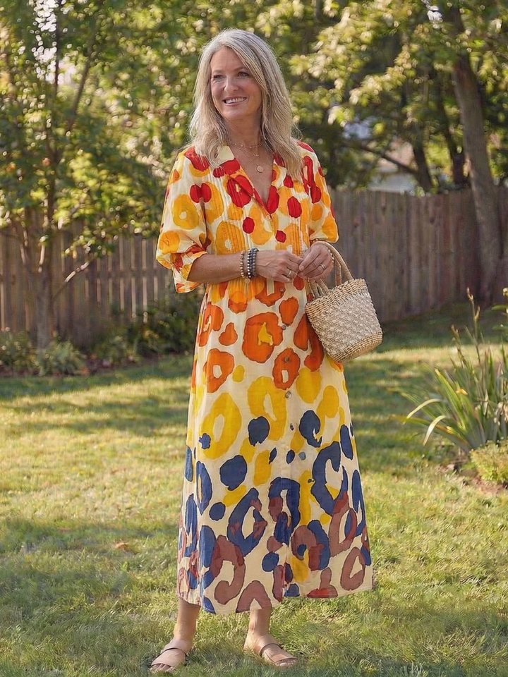 Women's Boho Midi Dress | Button-Front Floral
