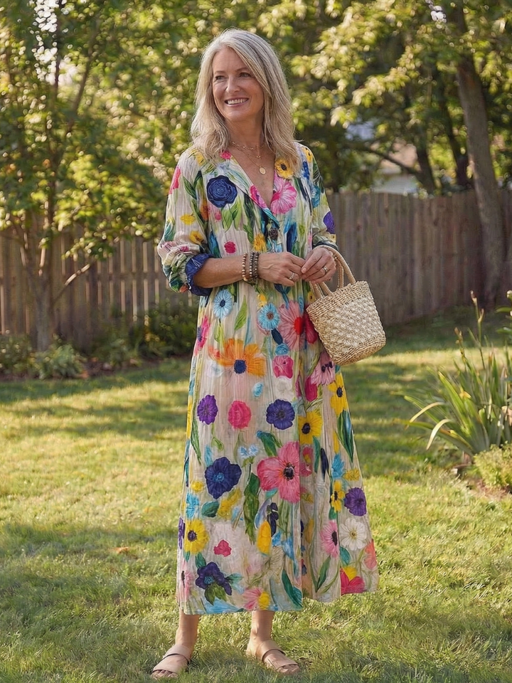 Women's Boho Midi Dress | Button-Front Floral