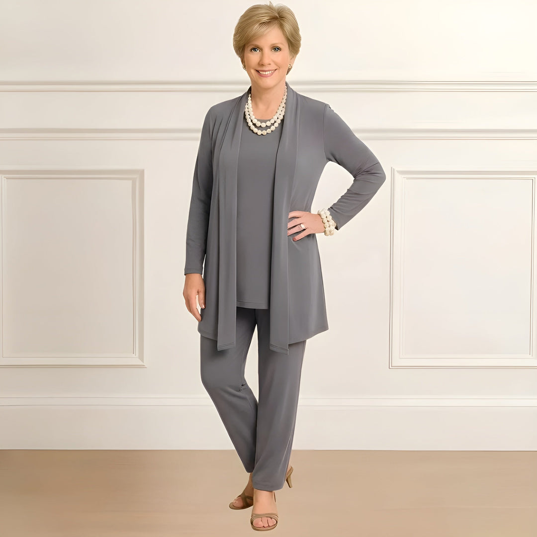 Women's Three-Piece Set  |  Long Sleeve Top Open Cardigan Pants