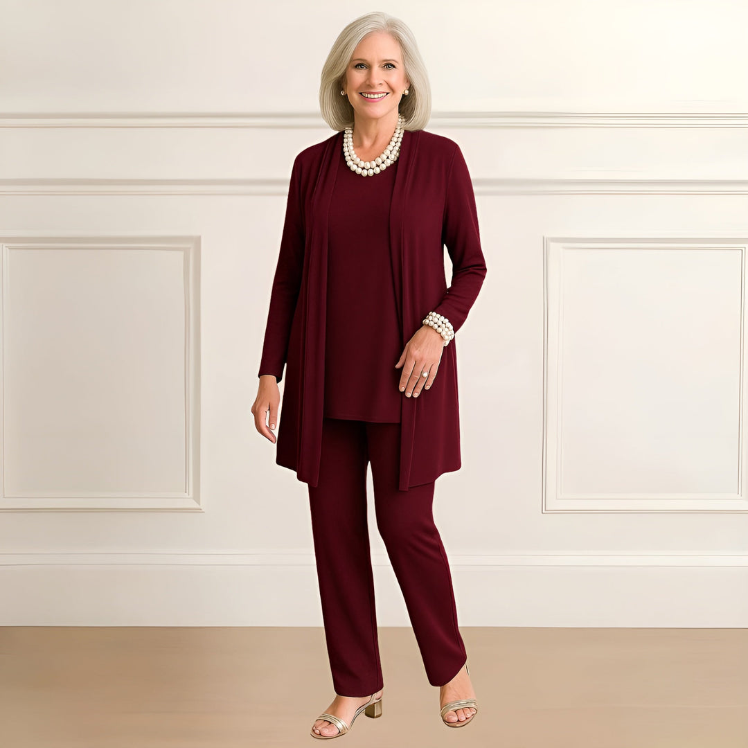 Women's Three-Piece Set  |  Long Sleeve Top Open Cardigan Pants