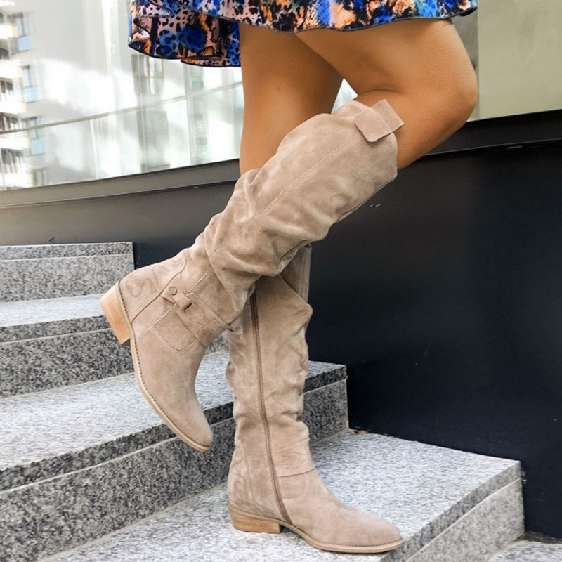 Boots For Women | Knee High Flat Heel Low-Profile Base