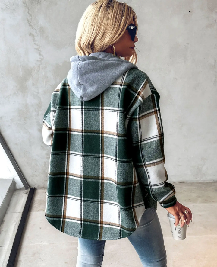 Women's Jacket | Hooded Plaid Long Sleeve