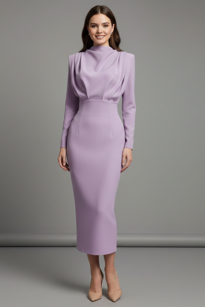 Women's Cocktail Midi Dress | Long Sleeve