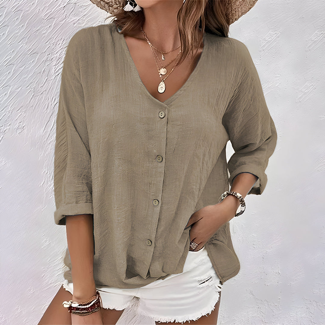 Women's Blouse | V-Neck Button Front