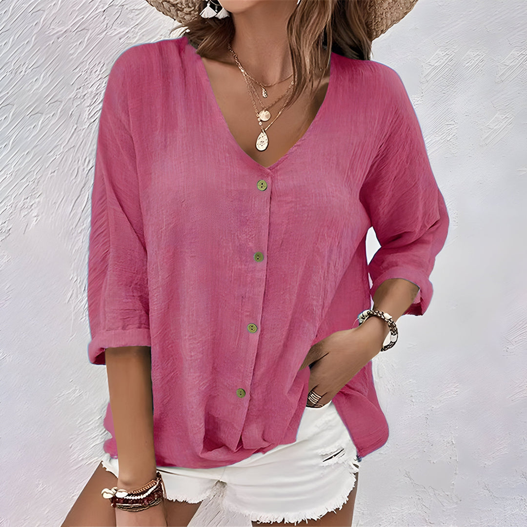 Women's Blouse | V-Neck Button Front