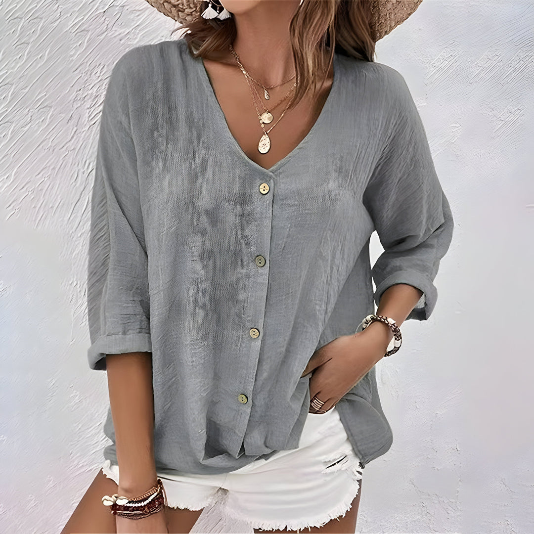 Women's Blouse | V-Neck Button Front