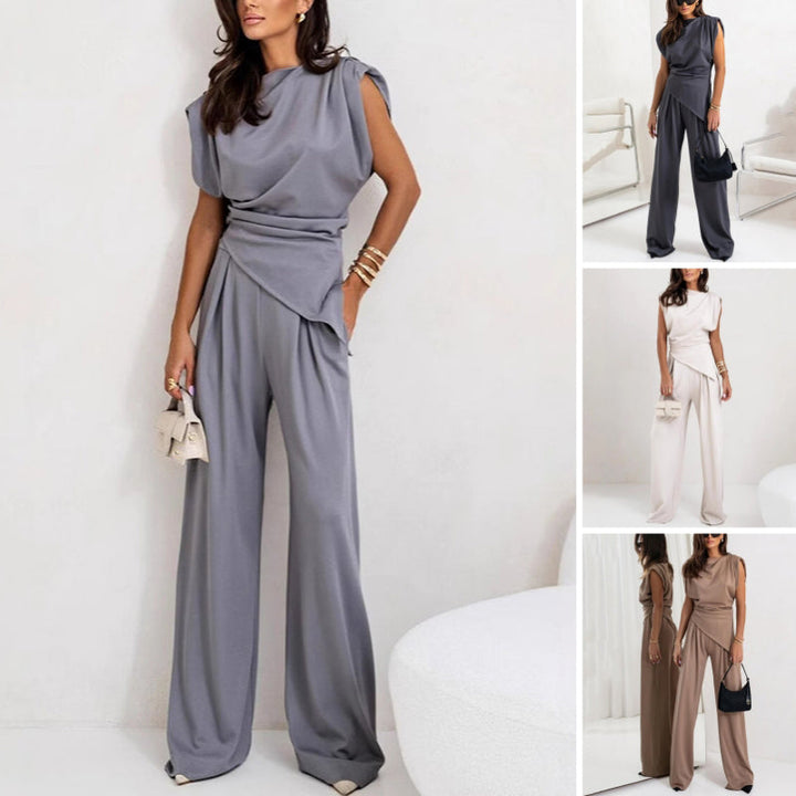 Women's Two-Piece Set | Draped Top and  Wide-leg Pants