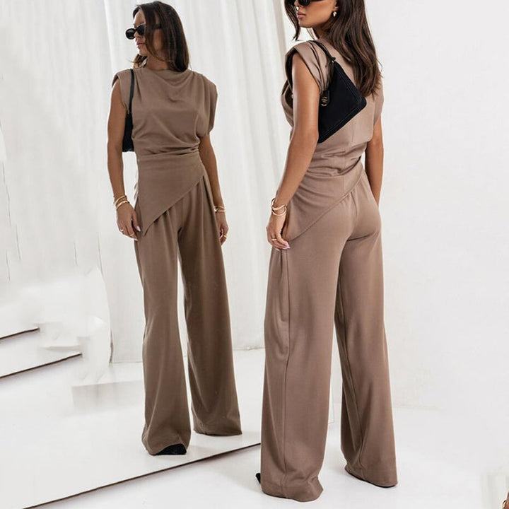 Women's Two-Piece Set | Draped Top and  Wide-leg Pants