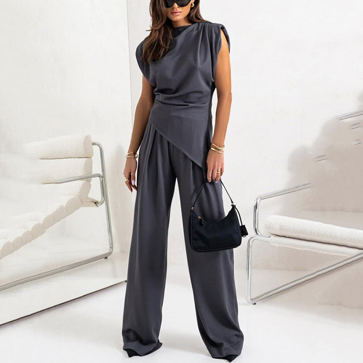 Women's Two-Piece Set | Draped Top and  Wide-leg Pants