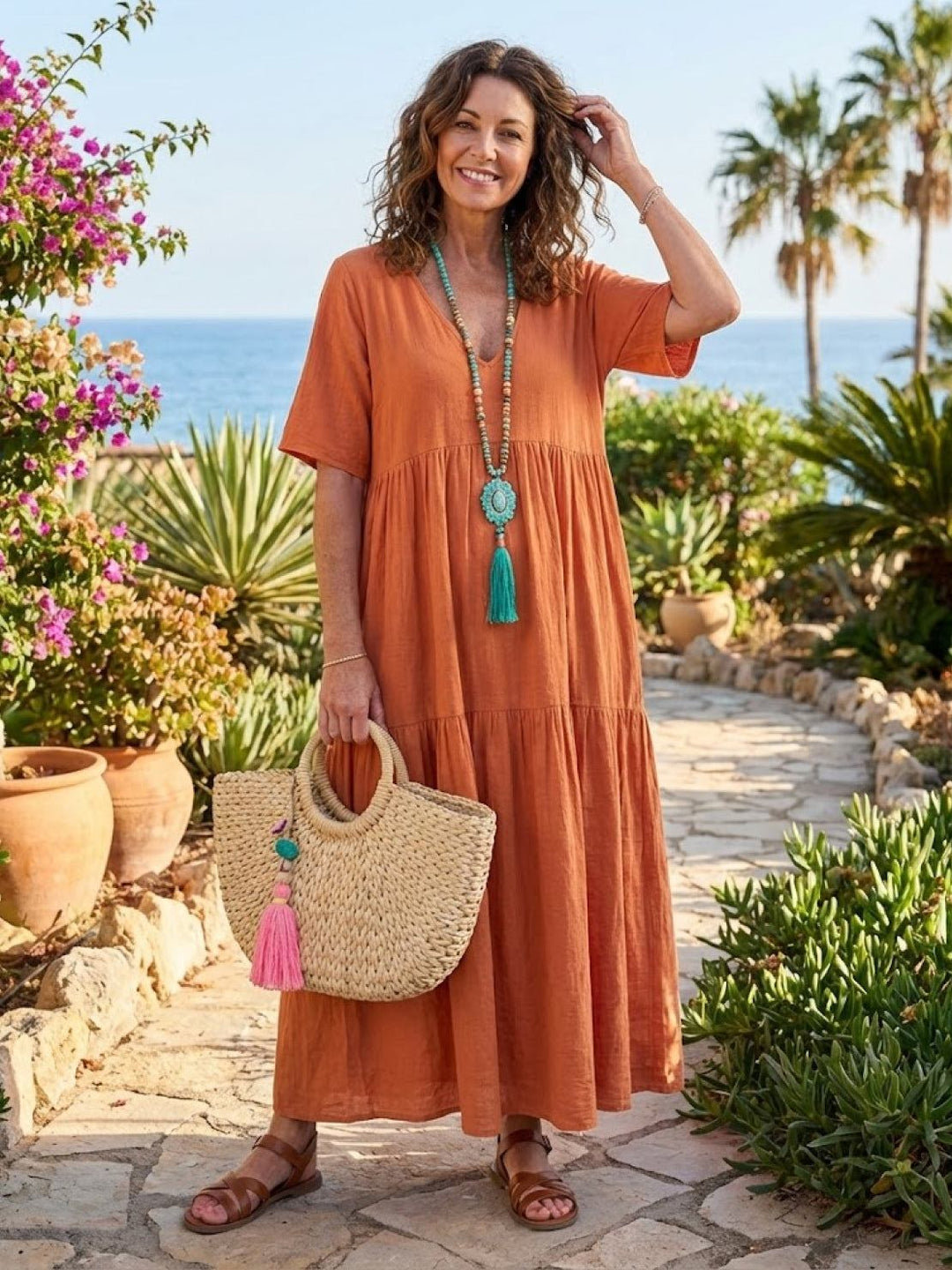 Women's Boho Maxi Dress | V-Neck Tiered