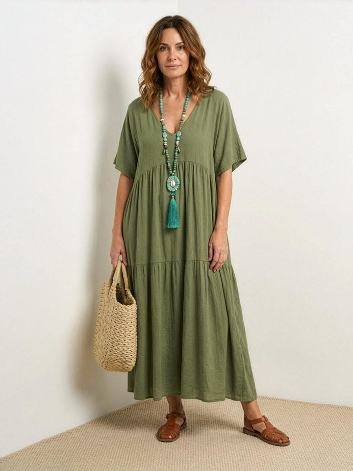 Women's Boho Maxi Dress | V-Neck Tiered