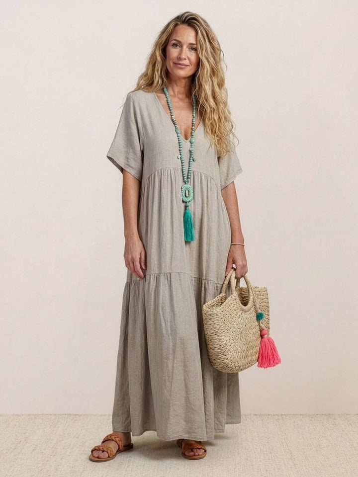 Women's Boho Maxi Dress | V-Neck Tiered