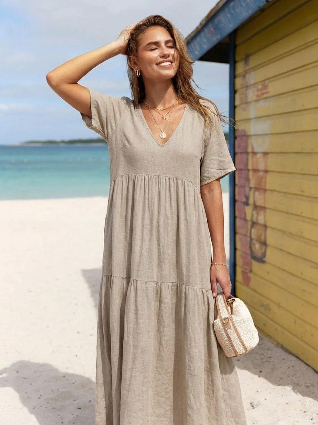 Women's Boho Maxi Dress | V-Neck Tiered