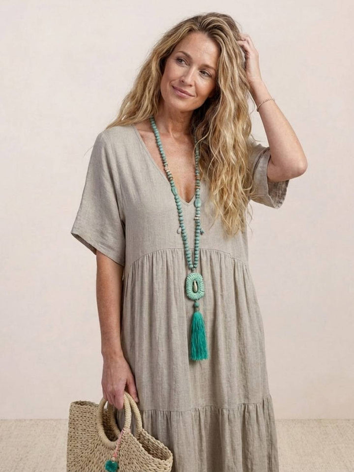 Women's Boho Maxi Dress | V-Neck Tiered