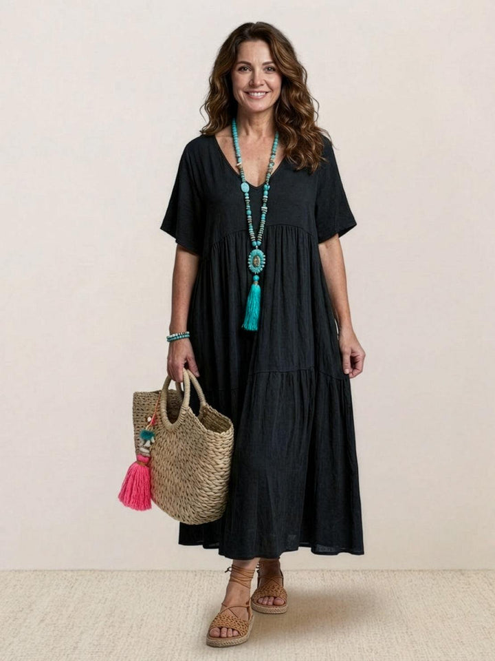 Women's Boho Maxi Dress | V-Neck Tiered