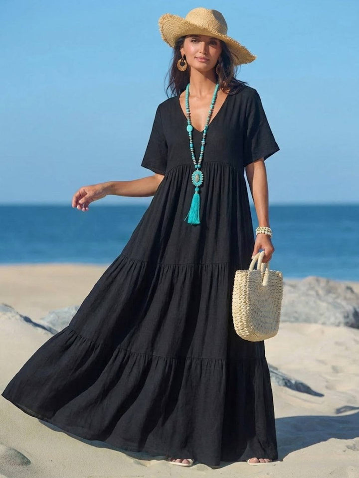 Women's Boho Maxi Dress | V-Neck Tiered