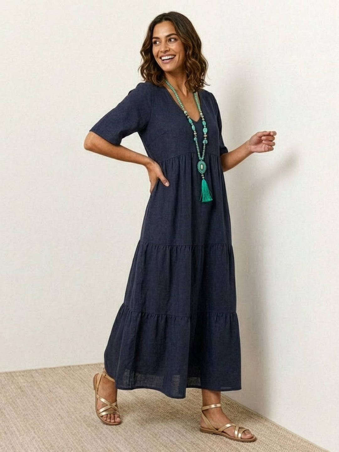 Women's Boho Maxi Dress | V-Neck Tiered