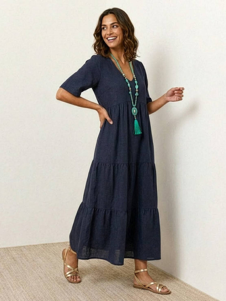 Women's Boho Maxi Dress | V-Neck Tiered