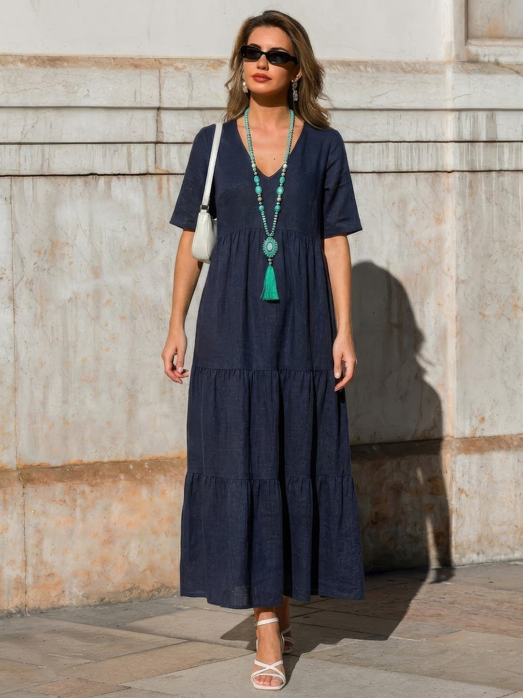 Women's Boho Maxi Dress | V-Neck Tiered