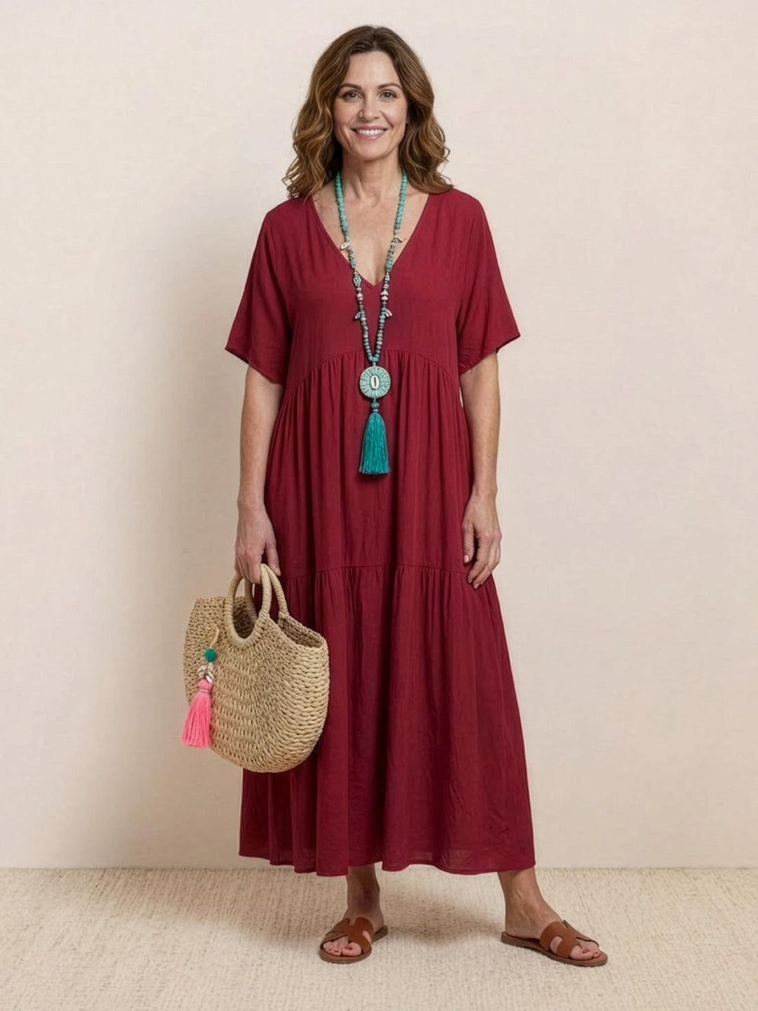 Women's Boho Maxi Dress | V-Neck Tiered