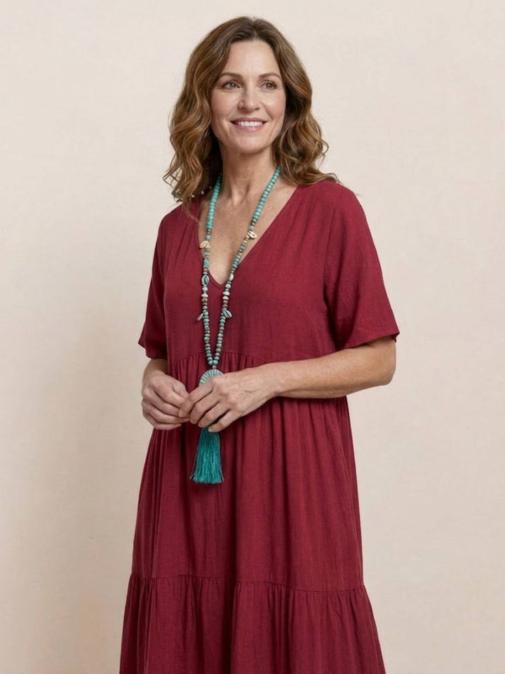 Women's Boho Maxi Dress | V-Neck Tiered