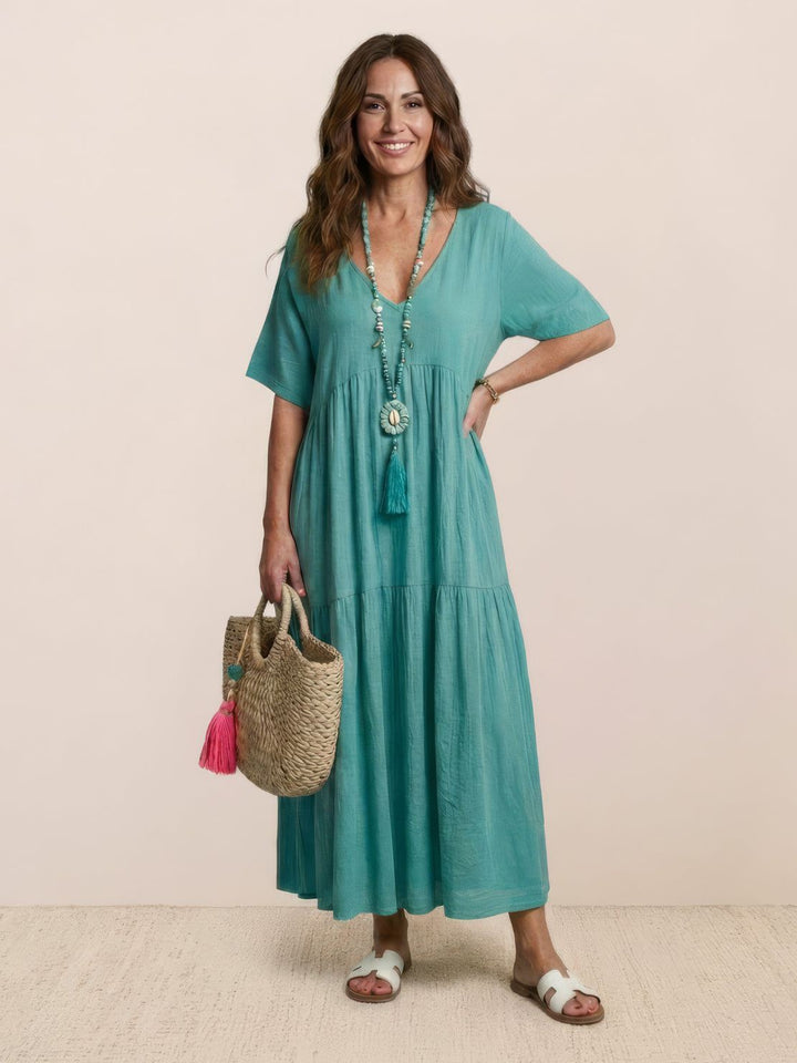 Women's Boho Maxi Dress | V-Neck Tiered
