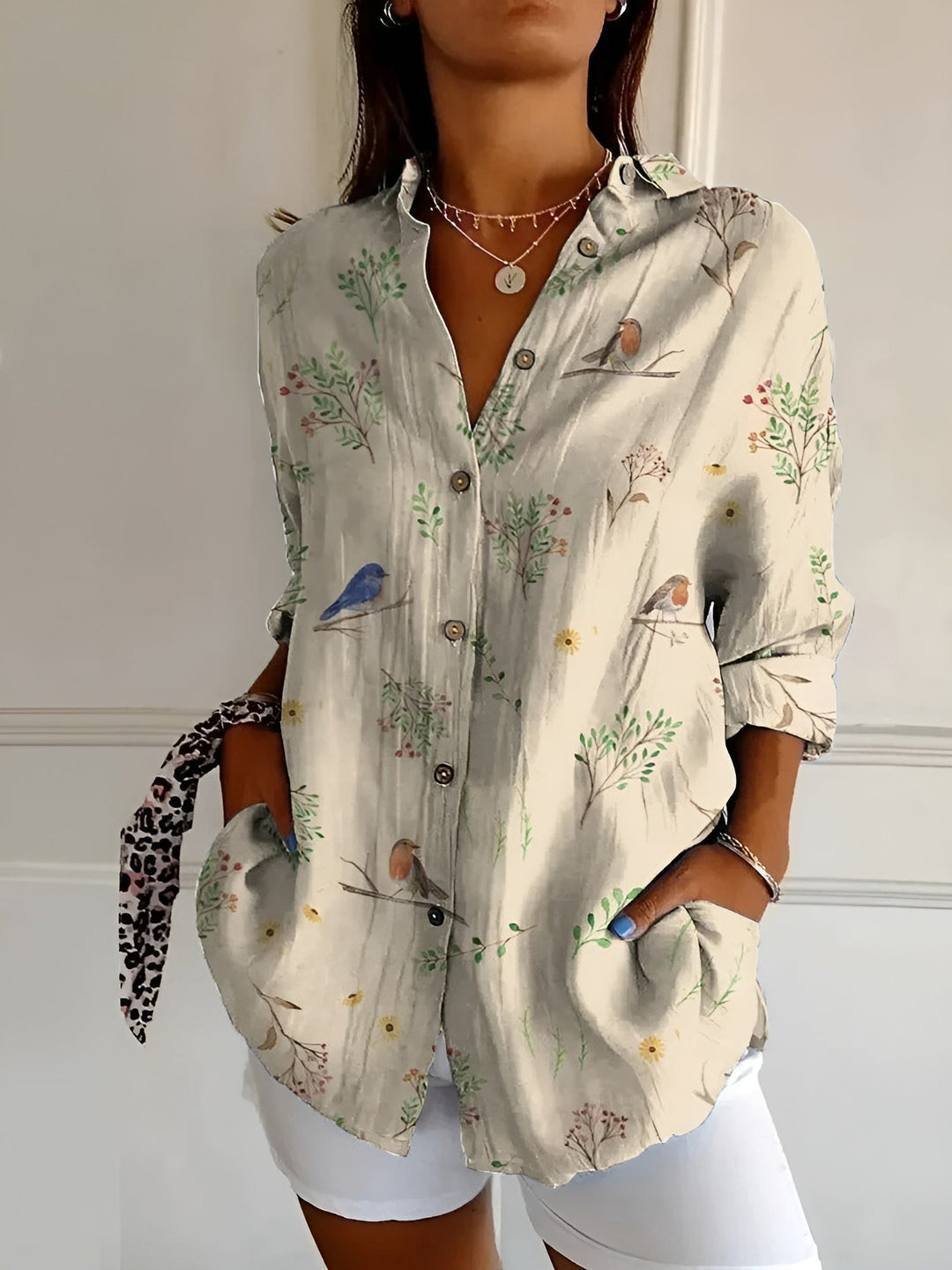 Women's Blouse | Abstract Print Split Neck