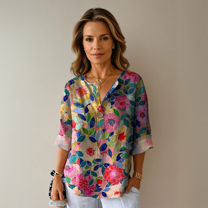 Women's Blouse | Floral Print Button Front Closure