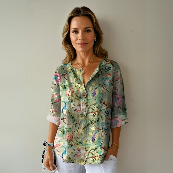 Women's Blouse | Floral Print Button Front Closure