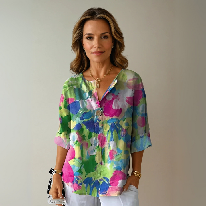 Women's Blouse | Floral Print Button Front Closure