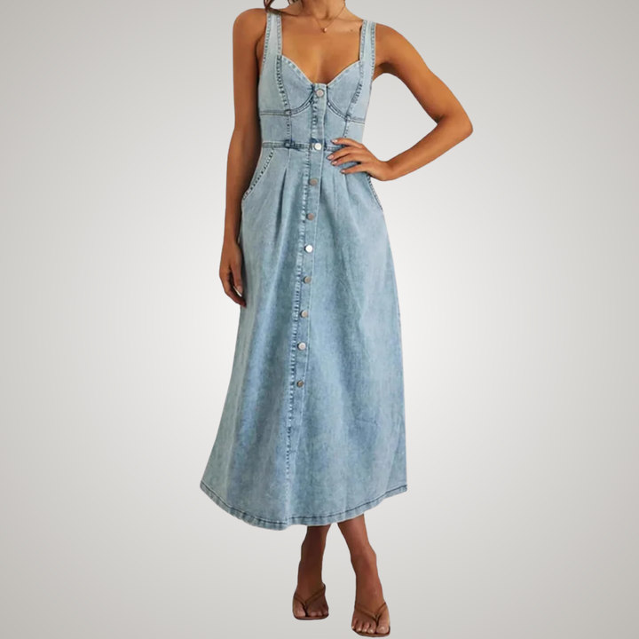 Women’s Dress | Classic Button-Front Denim Midi