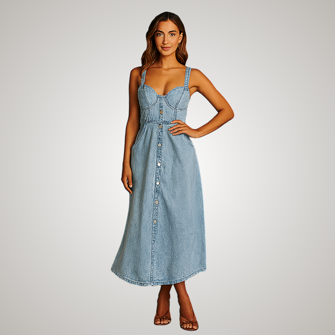 Women’s Dress | Classic Button-Front Denim Midi