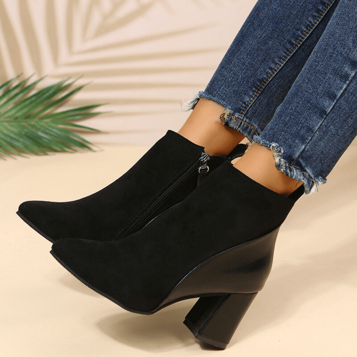 Boots For Women | Ankle Block Heel With Side Zipper
